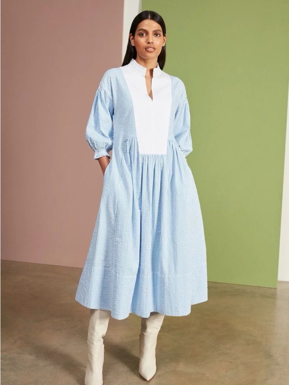 Seraphina London Blue & White Striped Midi Dress